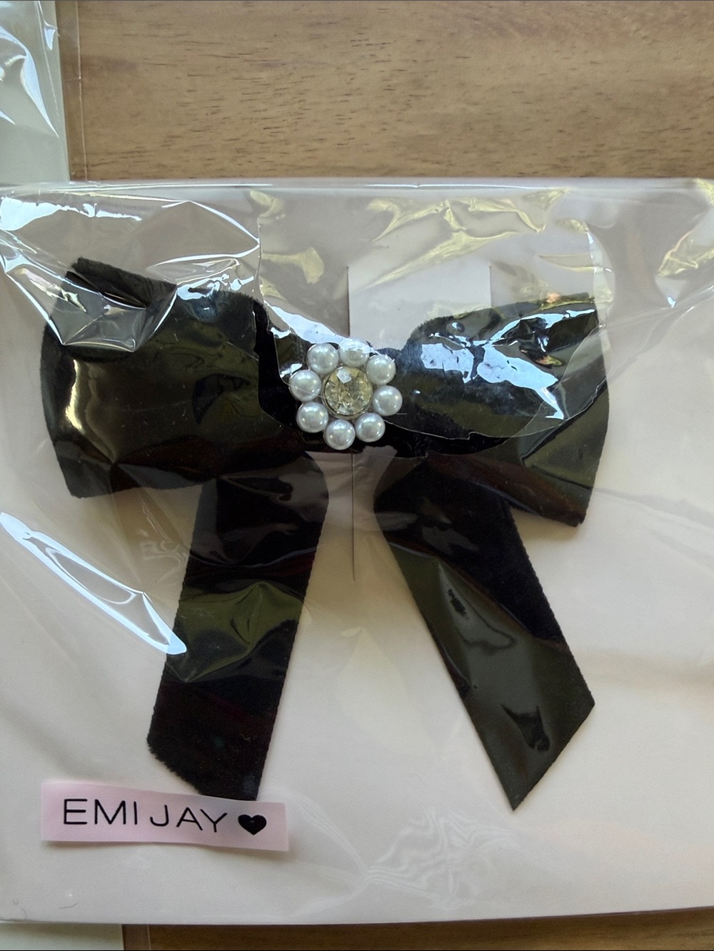 Emi Jay Brown Velvet Ribbon Bow with Rhinestone Center - Picture 3 of 4